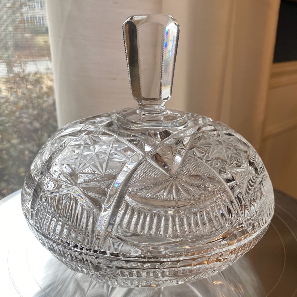 Vintage Cut Crystal Glass Lidded Round Candy Dish